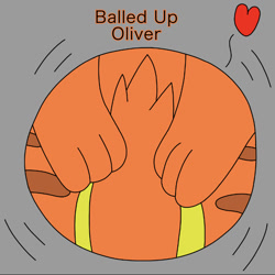 Size: 750x751 | Tagged: safe, artist:bradythefnaffan, oliver (oliver & company), cat, feline, mammal, ambiguous form, disney, oliver & company, ball, gray background, heart, male, morph ball, simple background, solo, solo male
