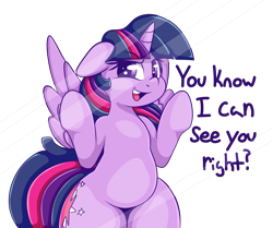 Size: 2835x2369 | Tagged: safe, artist:graphene, twilight sparkle (mlp), alicorn, equine, fictional species, mammal, pony, feral, friendship is magic, hasbro, my little pony, 2017, against glass, bipedal, cute, dialogue, dreamworks face, feathered wings, feathers, female, fourth wall, fur, glass, high res, horn, looking at you, mare, on glass, open mouth, purple body, purple fur, simple background, slightly chubby, solo, solo female, talking, talking to viewer, thick, thunder thighs, transparent background, wings
