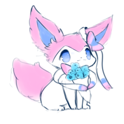 Size: 2000x2000 | Tagged: safe, artist:snoiifoxxo, eeveelution, fictional species, mammal, sylveon, feral, nintendo, pokémon, ambiguous gender, bouquet, flower, high res, plant, simple background, solo, solo ambiguous, tail, white background