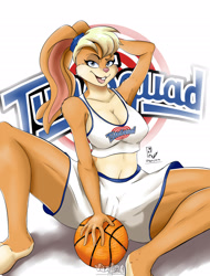 Size: 1750x2300 | Tagged: suggestive, artist:viejillox, lola bunny (looney tunes), lagomorph, mammal, rabbit, anthro, looney tunes, space jam, warner brothers, 2019, belly button, big breasts, blonde hair, bottomwear, breasts, cameltoe, cleavage, clothes, cream body, cream fur, crop top, female, fluff, fur, hair, long ears, looking at you, midriff, multicolored fur, open mouth, open smile, paws, pink nose, shorts, shoulder fluff, smiling, smiling at you, solo, solo female, sports bra, sports shorts, teeth, thick thighs, thighs, topwear, two toned body, two toned fur