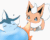 Size: 900x720 | Tagged: safe, artist:snoiifoxxo, eeveelution, fictional species, flareon, mammal, vaporeon, feral, nintendo, pokémon, 2d, 2d animation, ambiguous gender, animated, bubbles, duo, duo ambiguous, ear fins, ears, eyes closed, fins, fire, fire breathing, frame by frame, gif, open mouth, simple background, sleeping, squigglevision, tail, white background, zzz