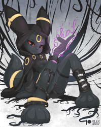 Size: 809x1015 | Tagged: safe, artist:rilexlenov, eeveelution, fictional species, mammal, umbreon, anthro, digitigrade anthro, cc by-nc-sa, creative commons, nintendo, pokémon, 2019, black nose, black outline, breasts, clothes, colored sclera, digital art, ears, eyelashes, female, fur, hoodie, looking at you, magic, pose, red sclera, sitting, solo, solo female, tail, thighs, topwear
