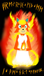 Size: 1024x1756 | Tagged: safe, artist:horsesplease, audie (animal crossing), canine, mammal, wolf, anthro, animal crossing, animal crossing: new horizons, nintendo, clothes, dress, female, fire, grin, princess, smiling, solo, solo female