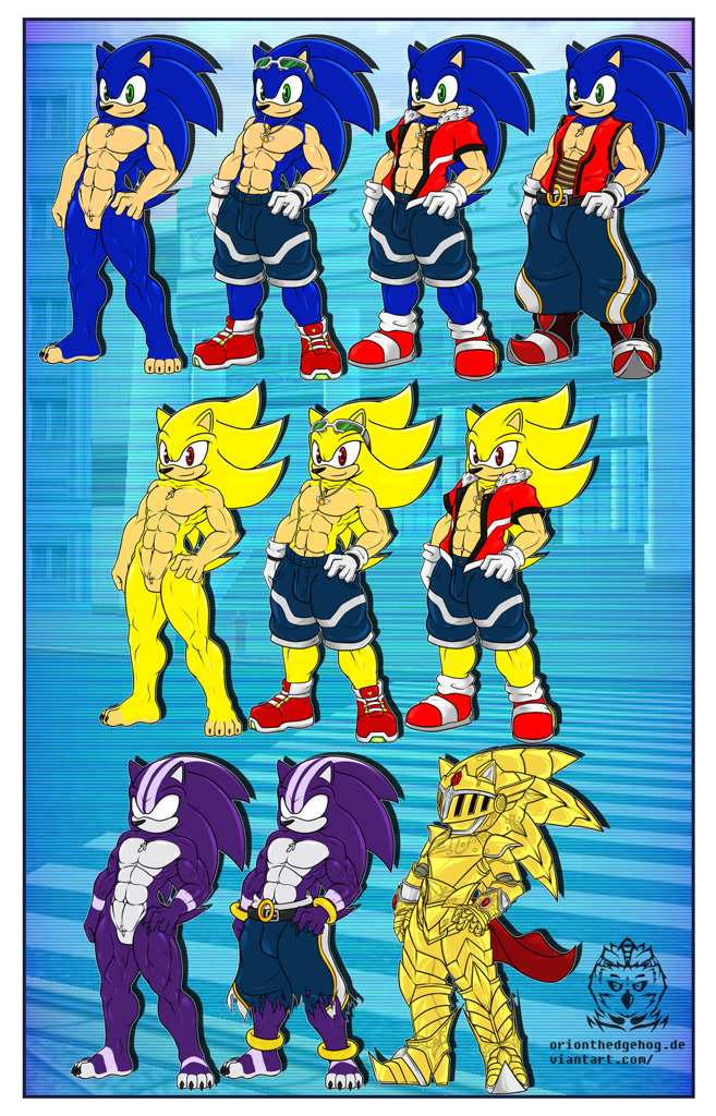 sonic the hedgehog, super sonic, sonic the werehog, excalibur sonic, and darkspine  sonic (sonic) drawn by usa37107692