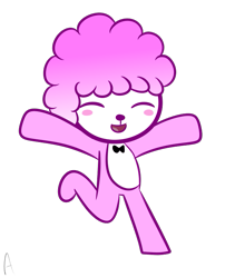 Size: 595x704 | Tagged: safe, artist:bubblyvubblies, tibby (rhythm heaven), bear, mammal, anthro, nintendo, rhythm heaven, bow, bow tie, clothes, cub, eyes closed, male, open mouth, simple background, solo, solo male, tongue, transparent background, young