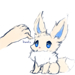 Size: 2000x2000 | Tagged: safe, artist:snoiifoxxo, eevee, eeveelution, fictional species, human, mammal, feral, nintendo, pokémon, :o, ambiguous gender, chest fluff, cute, ear fluff, fluff, high res, offscreen character, simple background, sitting, solo focus, starry eyes, stars, tail, tail fluff, white background, wingding eyes