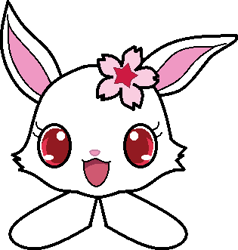 Size: 315x331 | Tagged: safe, artist:mega-poneo, ruby (jewelpet), fictional species, goomba (mario), lagomorph, mammal, monster, rabbit, ambiguous form, feral, semi-anthro, jewelpet (sanrio), mario (series), sanrio, crossover, ears, female, flower, flower in hair, goombafied, hair, hair accessory, low res, plant, simple background, solo, solo female, transparent background