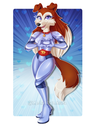 Size: 668x870 | Tagged: safe, artist:metalpandora, colleen (road rovers), canine, collie, dog, mammal, rough collie, anthro, plantigrade anthro, road rovers, warner brothers, boots, clothes, female, footwear, heart hands, high heel boots, high heels, shoes, solo, solo female