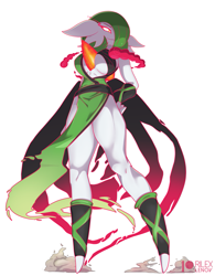 Size: 801x1025 | Tagged: safe, artist:rilexlenov, fictional species, gardevoir, anthro, humanoid, nintendo, pokémon, 2019, breasts, clothes, digital art, ears, female, gigantamax, simple background, solo, solo female, thighs, white background, wide hips