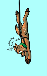 Size: 629x1018 | Tagged: safe, artist:gyrotech, artist:silent_e, edit, cervid, deer, mammal, feral, brown body, bungee jumping, color edit, female, quadraped, rope, spotted