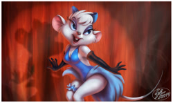 Size: 1426x850 | Tagged: safe, artist:14-bis, miss kitty (the great mouse detective), mammal, mouse, rodent, anthro, disney, the great mouse detective, breasts, female, fur, open mouth, solo, solo female, white body, white fur