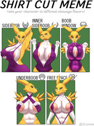 Size: 2037x2738 | Tagged: suggestive, artist:albertomangala, fictional species, renamon, anthro, digimon, 2021, areola, areola slip, arm behind head, bikini, black nose, black sclera, blue eyes, boob window, breasts, clothes, colored sclera, ears, eyebrows, female, fur, glasses, high res, huge breasts, looking aside, looking at you, looking down, meme, multicolored fur, nipple outline, shirt cut meme, sideboob, sling bikini, solo, solo female, swimsuit, two toned body, two toned fur, underboob, white body, white fur, yellow body, yellow fur