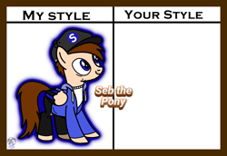 Size: 2365x1629 | Tagged: safe, artist:mrstheartist, oc, oc only, oc:seb the pony, equine, fictional species, mammal, pegasus, pony, feral, friendship is magic, hasbro, my little pony, base used, clothes, digital art, hoodie, male, my style your style, snapback, topwear