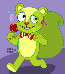 Size: 2796x3198 | Tagged: safe, artist:marykimer, nutty (htf), mammal, rodent, squirrel, semi-anthro, happy tree friends, candy, clothes, digital art, fanart, food, fur, high res, simple background, solo, walking