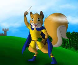 Size: 1211x1024 | Tagged: safe, artist:cultmastersleet, mammal, rodent, squirrel, anthro, clothes, dagger, digital art, macro, male, weapon