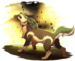 Size: 1290x1048 | Tagged: safe, artist:23daemon, link (wolf form), link (zelda), canine, mammal, wolf, feral, nintendo, the legend of zelda, the legend of zelda: twilight princess, digital art, eyes closed, fur, howling, male, solo, solo male, tail