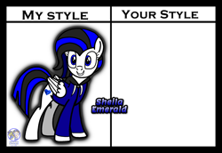 Size: 2365x1629 | Tagged: safe, artist:mrstheartist, oc, oc only, oc:sheila emerald, equine, fictional species, mammal, pegasus, pony, feral, friendship is magic, hasbro, my little pony, base used, black outline, blue eyes, clothes, digital art, female, hoodie, my style your style, topwear, white body