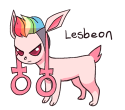 Size: 713x627 | Tagged: dead source, safe, artist:janegumball, eeveelution, fakemon, fictional species, mammal, feral, nintendo, pokémon, digital art, female, hair, pun, rainbow hair, simple background, solo, solo female, tail, white background