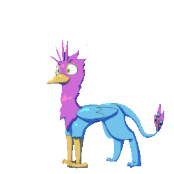Size: 900x900 | Tagged: safe, artist:gyrotech, artist:input-command, edit, oc, oc:gyro feather, oc:gyro feather (gryphon), bird, feline, fictional species, galliform, gryphon, mammal, peacock gryphon, peafowl, feral, 2d, 2d animation, animated, beak, bird feet, blue body, blue feathers, blue fur, claws, color edit, digital art, feathered wings, feathers, frame by frame, fur, gif, male, purple feathers, tail, tail tuft, wings