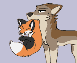 Size: 644x533 | Tagged: safe, artist:theroguez, canine, fox, mammal, red fox, feral, 2d, 2d animation, ambiguous gender, ambiguous only, animated, digital art, duo, duo ambiguous, frame by frame, gif, gray background, holding, simple background, squigglevision