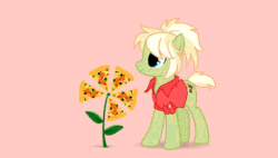 Size: 480x272 | Tagged: artist needed, safe, oc, oc only, oc:milli, earth pony, equine, fictional species, mammal, pony, feral, friendship is magic, hasbro, my little pony, 2d, 2d animation, animated, clothes, digital art, eponafest, female, food, gif, hair, italy, jacket, low res, mare, pizza, ponytail, simple background, smiling, sniffing, solo, solo female, topwear