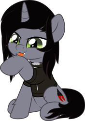 Size: 3521x5000 | Tagged: safe, alternate version, artist:megarainbowdash2000, part of a set, equine, fictional species, mammal, pony, unicorn, feral, friendship is magic, hasbro, kellin quinn, my little pony, sleeping with sirens, 2020, behaving like a cat, brown hair, brown mane, brown tail, clothes, commission, cutie mark, digital art, disguise, disguised siren, fangs, fluff, fur, gray body, gray fur, green eyes, grooming, hair, happy, hoof licking, hooves, horn, jewelry, leg fluff, licking, male, mane, necklace, ponified, sharp teeth, shirt, simple background, sitting, slit pupils, solo, solo male, species swap, spiral horn, stallion, t-shirt, tail, teeth, tongue, tongue out, topwear, transparent background, vector, ych result