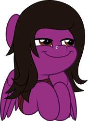 Size: 3667x5000 | Tagged: safe, artist:jhayarr23, part of a set, equine, fictional species, mammal, pegasus, pony, feral, hasbro, my little pony, pierce the veil, vic fuentes, absurd resolution, brown eyes, brown hair, brown mane, bust, clothes, commission, digital art, feralized, fur, furrified, hair, male, mane, nose piercing, piercing, ponified, purple body, purple fur, shirt, simple background, smug, solo, solo male, species swap, stallion, t-shirt, topwear, transparent background, wings, ych result