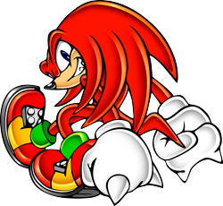Size: 2831x2602 | Tagged: safe, artist:yuji uekawa, official art, knuckles the echidna (sonic), echidna, mammal, monotreme, anthro, sega, sonic adventure, sonic the hedgehog (series), clothes, digital art, fangs, fur, gloves, grin, high res, long tail, looking at you, male, purple eyes, quills, red body, red fur, red tail, sharp teeth, shoes, simple background, solo, solo male, tail, teeth, transparent background