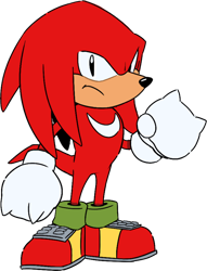 Size: 890x1162 | Tagged: safe, artist:tyson hesse, official art, knuckles the echidna (sonic), echidna, mammal, monotreme, anthro, sega, sonic mania adventures, sonic the hedgehog (series), black eyes, clothes, digital art, frowning, fur, gloves, long tail, looking at you, male, quills, red body, red fur, red tail, shoes, simple background, solo, solo male, standing, tail, transparent background