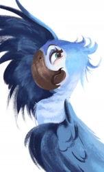 Size: 1305x2144 | Tagged: safe, artist:tohupony, jewel (rio), bird, macaw, parrot, spix's macaw, feral, blue sky studios, rio, 2d, blue eyes, blue feathers, feathers, female, looking at you, side biew, simple background, solo, solo female, white background