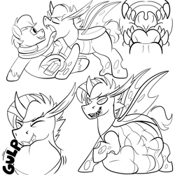 Size: 1500x1500 | Tagged: suggestive, artist:swiftsketch, oc, oc only, oc:eco stigma, oc:swift sketch, arthropod, changeling, earth pony, equine, fictional species, mammal, pony, friendship is magic, hasbro, my little pony, bust, male, mawshot, open mouth, prehensile tongue, tongue, vore