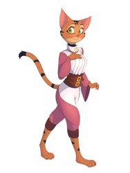 Size: 3000x4000 | Tagged: safe, artist:galinnarts, cat, feline, mammal, anthro, clothes, female, green eyes, looking at you, smiling, solo, solo female