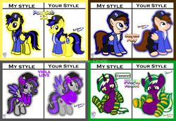Size: 2558x1762 | Tagged: safe, artist:rainbow eevee, oc, oc only, oc:ponyseb 2.0, oc:purple magic, oc:seb the pony, oc:viola love, equine, fictional species, mammal, pegasus, pony, unicorn, friendship is magic, hasbro, my little pony, belly, clothes, cute, fat, female, looking at you, looking down, looking up, male, my style your style, open mouth, open smile, smiling, smiling at you, snapback, socks