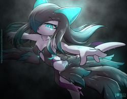 Size: 1025x801 | Tagged: safe, artist:rilexlenov, oc, oc:xiba (rilexlenov), fictional species, kirlia, humanoid, nintendo, pokémon, 2021, breasts, clothes, digital art, dress, eyelashes, female, glowing, glowing eyes, hair, looking at you, one eye closed, open mouth, simple background, solo, solo female, tongue