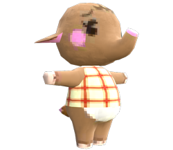 Size: 750x650 | Tagged: safe, ellie (animal crossing), elephant, mammal, semi-anthro, animal crossing, animal crossing: new leaf, nintendo, 3d, 3d model, clothes, cloven hooves, digital art, eyelashes, female, fluff, head fluff, hooves, model, model download at source, pie eyes, proboscis, render, simple background, solo, solo female, t pose, tail, transparent background, trunk, welcome amiibo
