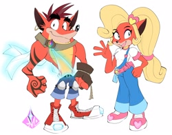 Size: 2048x1605 | Tagged: safe, artist:cello_us, coco bandicoot (crash bandicoot), crash bandicoot (crash bandicoot), bandicoot, mammal, marsupial, anthro, plantigrade anthro, crash bandicoot (series), brother, brother and sister, female, male, siblings, sister
