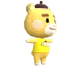 Size: 750x650 | Tagged: safe, marty (animal crossing), pompompurin (sanrio), bear, mammal, anthro, plantigrade anthro, animal crossing, animal crossing: new leaf, nintendo, sanrio, 3d, 3d model, beret, clothes, crossover, cub, digital art, eyebrows, fur, hair, male, model, model download at source, render, short tail, simple background, solo, solo male, t pose, tail, transparent background, welcome amiibo, young