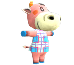 Size: 750x650 | Tagged: safe, bovid, cattle, cow, mammal, anthro, unguligrade anthro, animal crossing, animal crossing: new leaf, nintendo, 3d, clothes, digital art, female, fur, hooves, horns, model, model download at source, norma (animal crossing), render, simple background, solo, solo female, t pose, tail, transparent background, ungulate, welcome amiibo