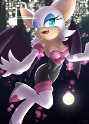 Size: 540x752 | Tagged: safe, artist:rilexlenov, rouge the bat (sonic), bat, mammal, anthro, cc by-nc, creative commons, sega, sonic the hedgehog (series), 2018, bedroom eyes, boots, breasts, clothes, digital art, ears, evening gloves, eyelashes, female, gloves, hair, long gloves, open mouth, pose, shoes, solo, solo female, suit, tongue