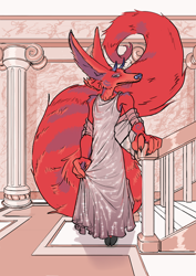 Size: 2480x3508 | Tagged: safe, artist:dahbastard, artist:eukaryoticprokaryote, artist:eukayoticprokaryote, canine, mammal, cloaked fur, clothes, dress, dress lift, elegant, fabric, fabulous, high res, male, silk, solo, solo male, sparkles
