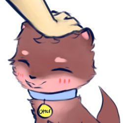 Size: 500x500 | Tagged: safe, artist:snoiifoxxo, human, mammal, mustelid, otter, feral, 1:1, ambiguous gender, blushing, collar, cute, eyes closed, low res, offscreen character, pat, simple background, solo focus, tail, transparent background