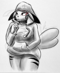 Size: 980x1200 | Tagged: safe, artist:khanyvor, fictional species, mammal, pikachu, anthro, nintendo, pokémon, 2021, breasts, clothes, digital art, ears, eyelashes, female, floppy ears, fur, hoodie, lollipop, simple background, solo, solo female, tail, thighs, topwear, white background