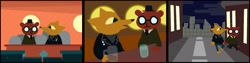 Size: 1556x394 | Tagged: safe, artist:barelydrawn, angus delaney (nitw), gregg lee (nitw), bear, canine, fox, mammal, anthro, night in the woods, comic, male, same height