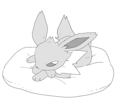 Size: 1035x915 | Tagged: safe, artist:paperclip, eeveelution, fictional species, jolteon, mammal, nintendo, pokémon, ambiguous gender, cushion, grayscale, lying down, monochrome, prone, simple background, solo, solo ambiguous, tail, white background