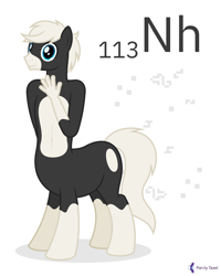 Size: 4000x5000 | Tagged: safe, artist:parclytaxel, oc, oc only, oc:nonce equitaur, equine, fictional species, mammal, anthro, taur, series:joycall6's periodic table, hasbro, my little pony, .svg available, absurd resolution, anthro centaur, anthrofied, chemistry, conway's game of life, looking at you, male, nihonium, periodic table, simple background, smiling, socks (leg marking), solo, solo male, stallion, vector, white background