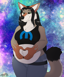 Size: 2000x2400 | Tagged: safe, artist:thatblackfox, canine, coyote, mammal, female, heart hands, high res, pinup, pregnant