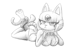 Size: 3000x2000 | Tagged: safe, artist:goobie, ankha (animal crossing), cat, feline, mammal, anthro, animal crossing, nintendo, clothes, female, high res, lying down, lying on stomach, pinup, prone, sketch, swimsuit, work in progress