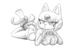 Size: 3000x2000 | Tagged: safe, artist:gracie bell, ankha (animal crossing), cat, feline, mammal, anthro, animal crossing, nintendo, clothes, female, high res, laying on stomach, pinup, sketch, swimsuit, work in progress