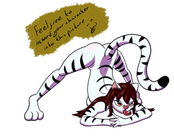 Size: 3000x2400 | Tagged: suggestive, artist:tunrae, oc, oc only, oc:tun rae, big cat, feline, mammal, tiger, anthro, digitigrade anthro, black stripes, breasts, butt, face down ass up, female, fur, hair, heart nose, high res, jack-o' crouch pose, meme, multiple tongues, nudity, red eyes, red hair, sideboob, simple background, solo, solo female, text, tongue, transparent background, two tongues, white body, white fur, white tiger