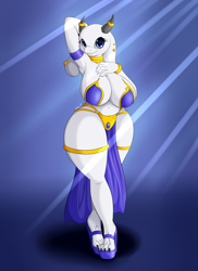 Size: 1680x2310 | Tagged: suggestive, artist:suirano, toriel (undertale), bovid, goat, mammal, anthro, digitigrade anthro, undertale, 2017, armpits, belly button, belly dancer, belly dancer outfit, big breasts, bra, breasts, clothes, digital art, ears, eyelashes, female, fur, high heels, horn, loincloth, looking at you, mature, mature female, pose, shoes, simple background, solo, solo female, tail, underwear